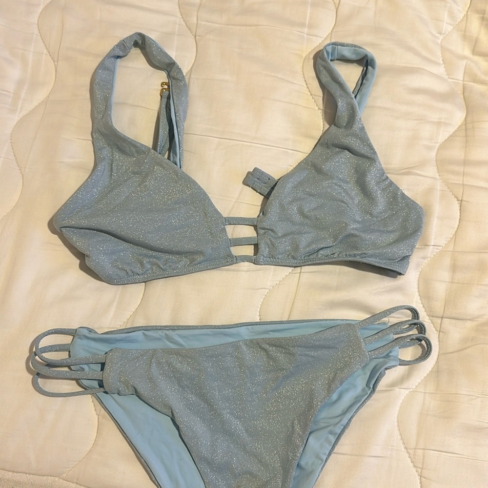 L space blue sparkly bikini